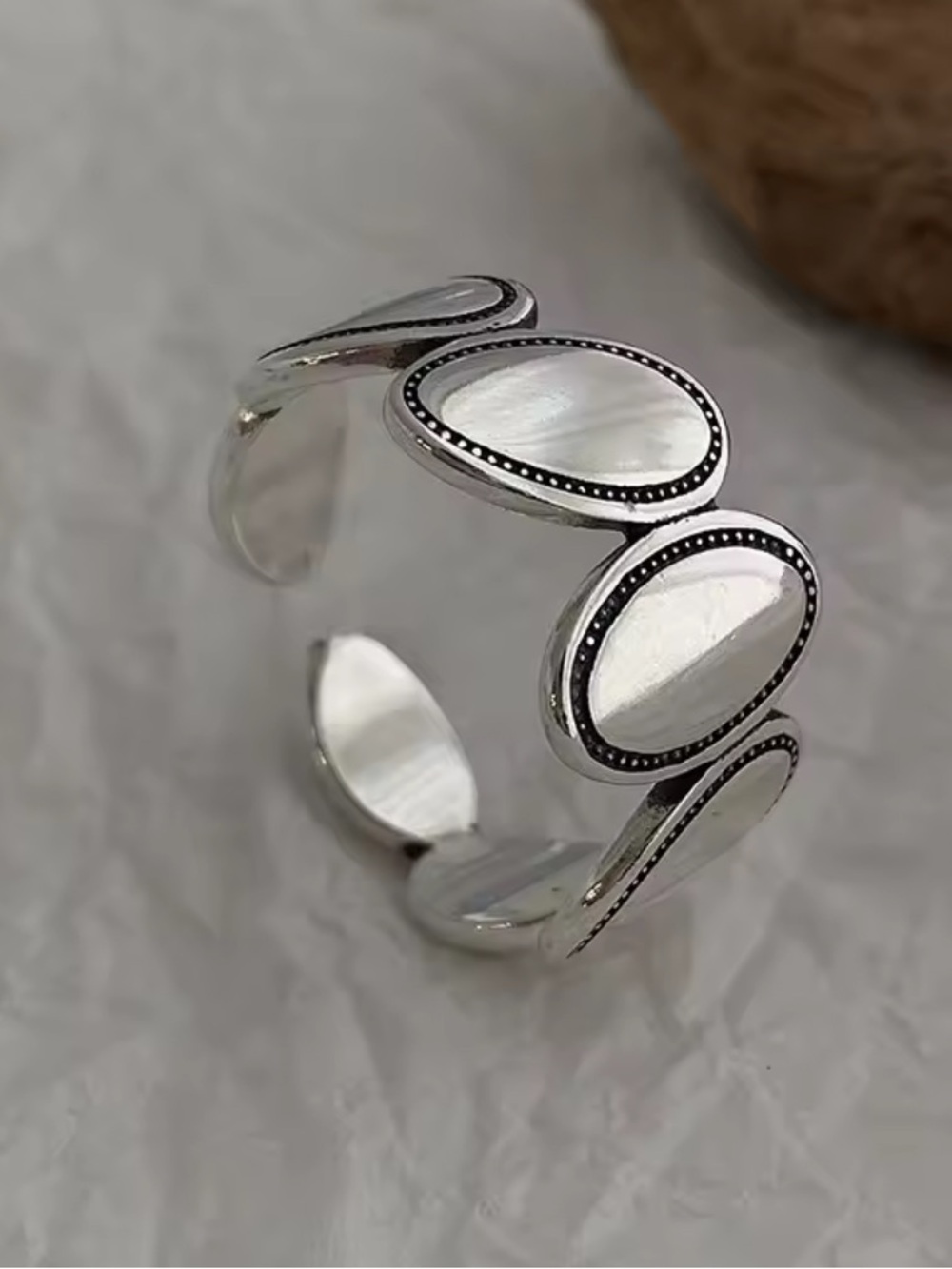 925 Sterling Silver Oval Vintage Boho Open Ring - Silver - Picture 3 of 4